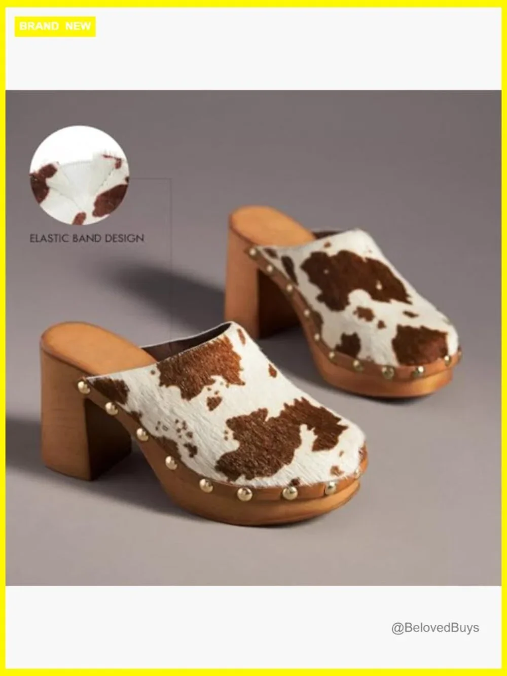 Women Platform Clogs Mules High Heel Cork Slip On Studded Round Closed Toe - Picture 5 of 7